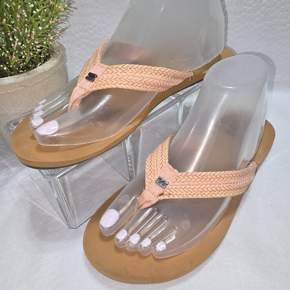 BILLABONG PEACH FLIP FLOP SANDAL BRAIDED WOVEN STRAPS WOMENS SIZE 7 GUC